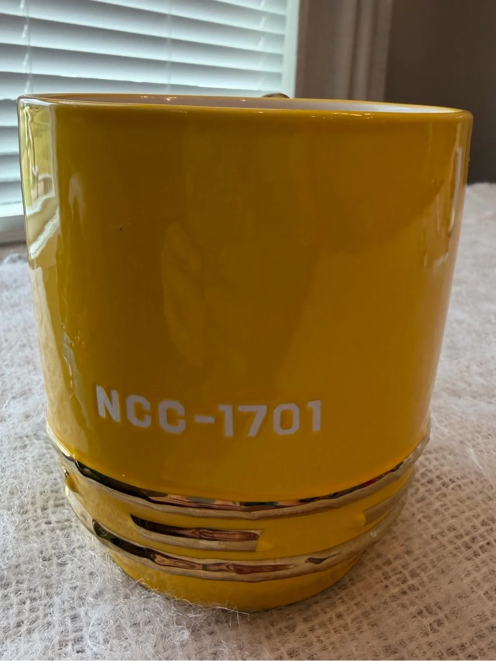Star Trek star fleet stoneware yellow coffee mug.  22oz.